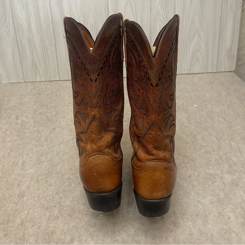 Lucchese 1883 N1561 Brown Leather Snip Toe Western Cowboy Boots Men’s Size 9.5D